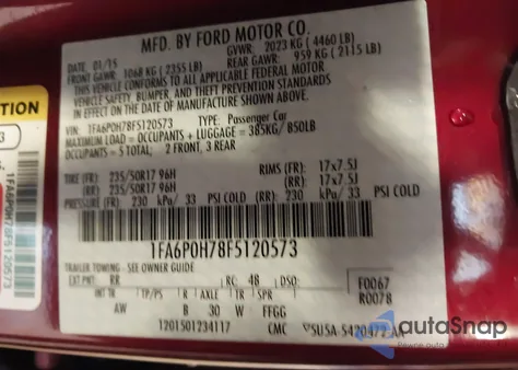 2015 Ford Fusion Se z USA, uszkodzony, nr VIN 1FA6P0H78F5120573